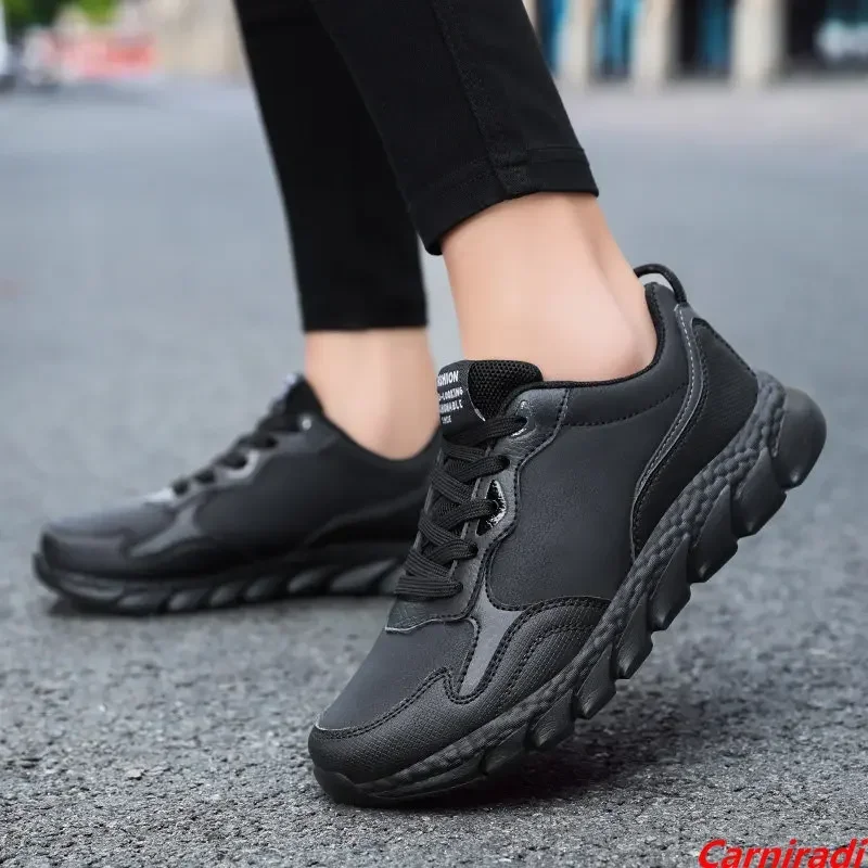 Waterproof Autumn Running Shoes Women Leather Non-slip Casual Sneakers Ladies Lightweight Fitness Walking Shoes