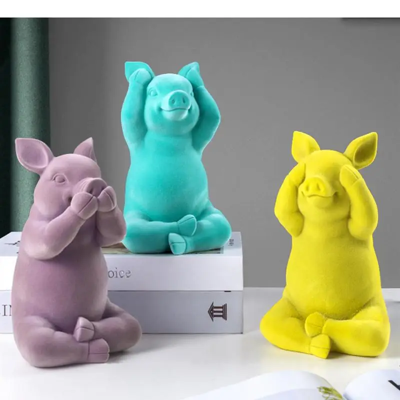 

Мультяшные животные, орнаменты из смолы, костюм из трех предметов, Флокированная свинья, декоративные поделки, статуэтка, мебель, фигурки, украшение для дома