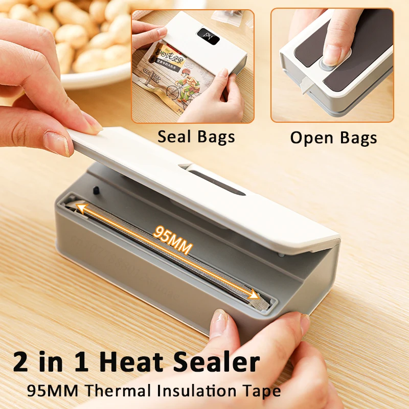 Mini Heat Bag Sealing USB Plastic Bags Sealer Machine 2 in 1 Handheld Food Package Bags Sealer With 6 Gear LED Display 2