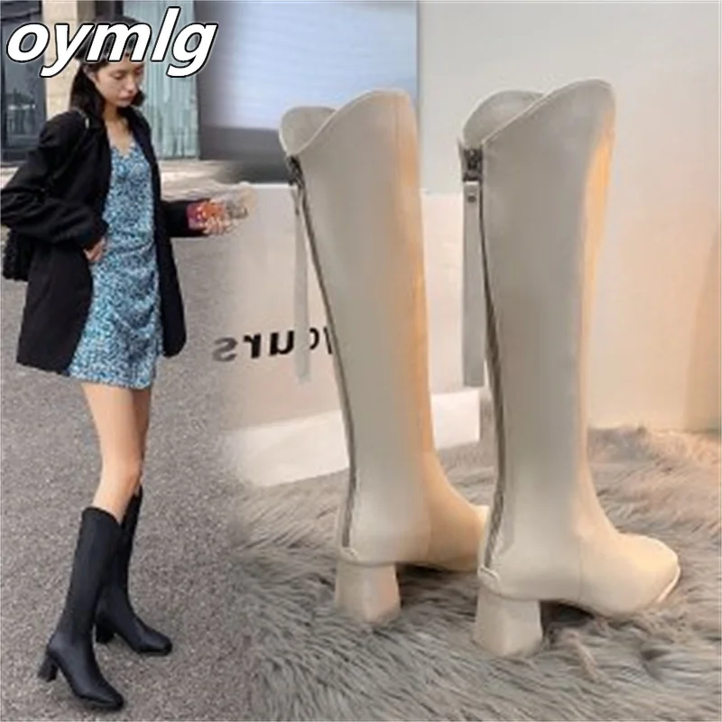 

Fashion women's boots 2022 new long boots but knee-high all-match square head rear zipper knight boots women