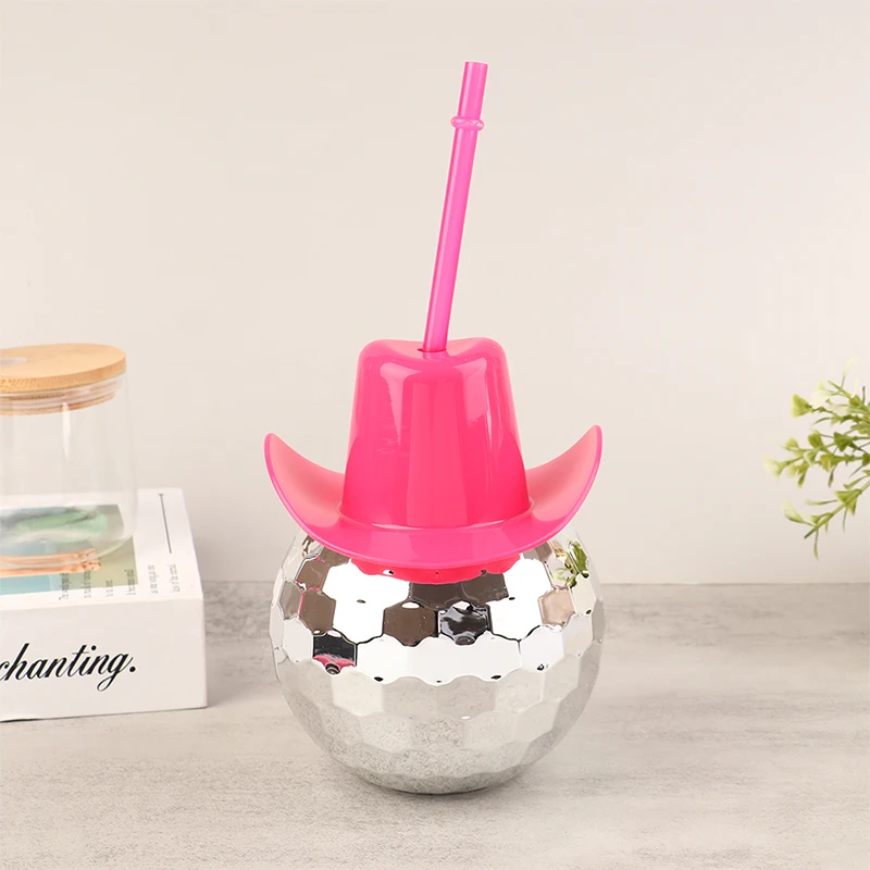 1Pc 600ml Unique Disco Ball Cups Cowboy Disco Ball Cup With Straws