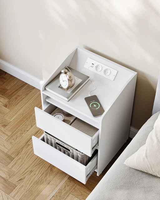 Comodino con 2 cassetti, tavolino laterale, elegante e versatile, ideale per soggiorno e camera da letto 2
