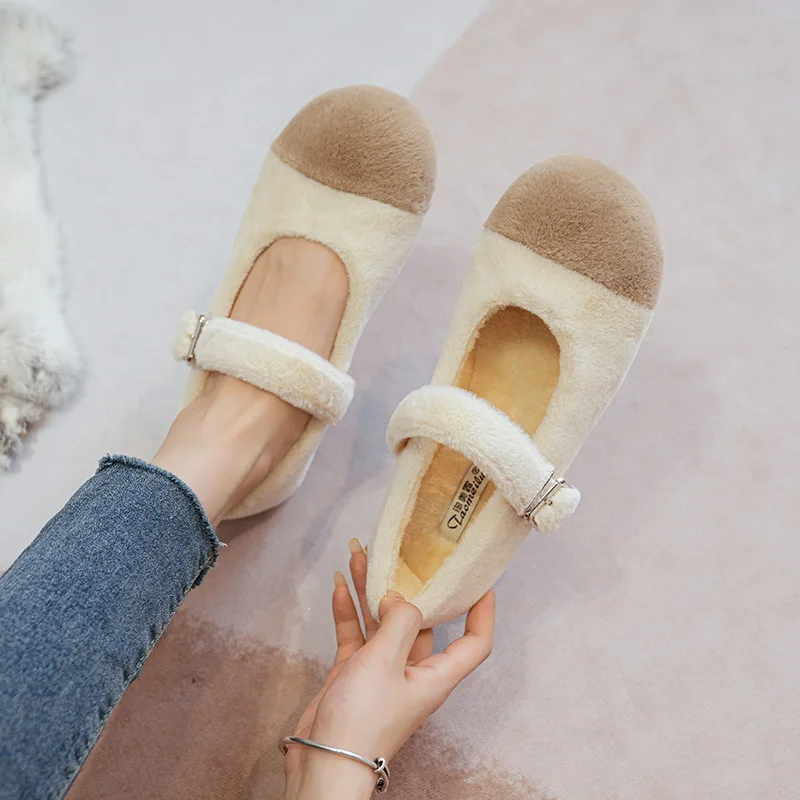 Mary Jane Woolen Shoes for Women Wearing out Autumn and Winter 2022 New Soft Sole Shoes with Large Size 33-43 Ladies Casual Shoe