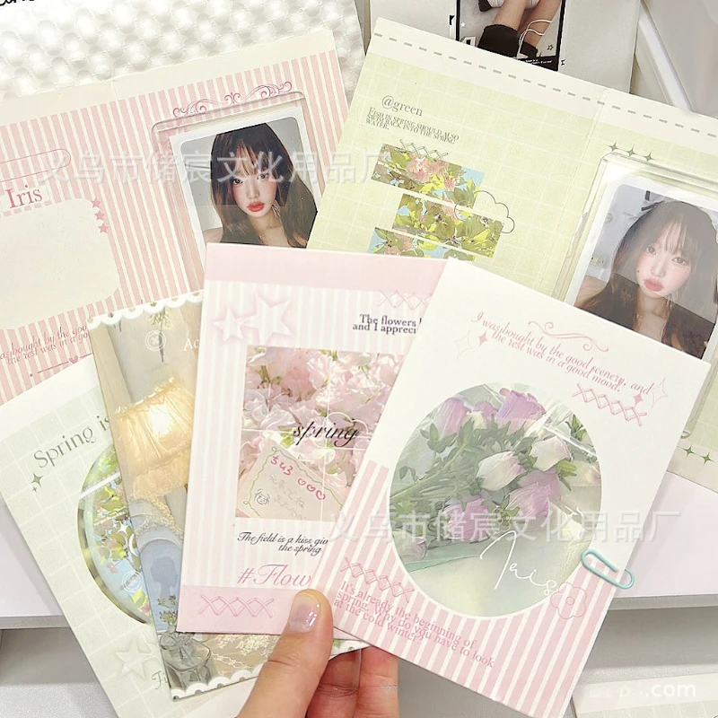 10Pcs Korean Ins Spring Field Folding Card Back Kpop Star 3 Inch Photo Card DIY Packing Material Kawaii Card Message Fixed Board 4
