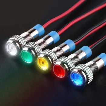 금속 LED 경고 표시등 1 개 6mm 8mm 10mm 12mm, 방수 IP67 신호 램프 파일럿 와이어 스위치 3V 5V 12V 220V 빨간색 파란색