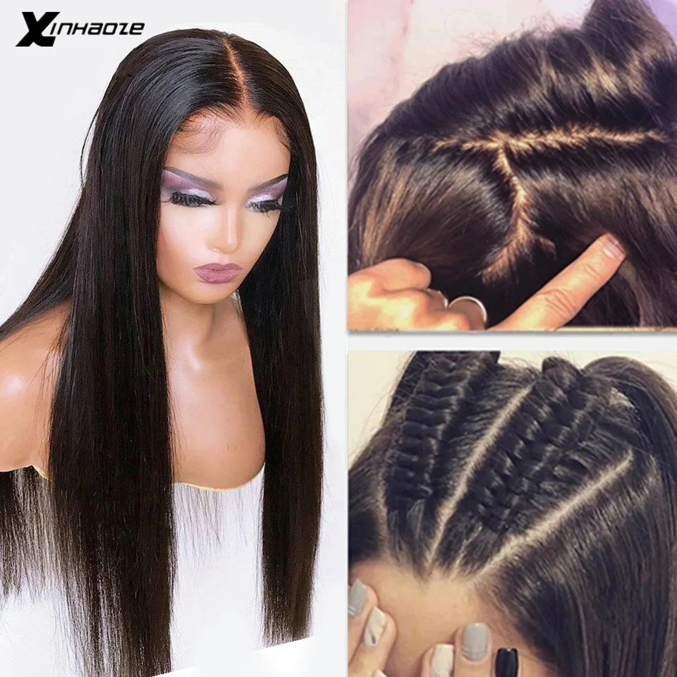 Long Silky Straight 13x6 Lace Frontal Human Hair Wigs With 4x4 Silk Base Fake Scalp Preplucked Remy Brazlian Hair With Baby Hair