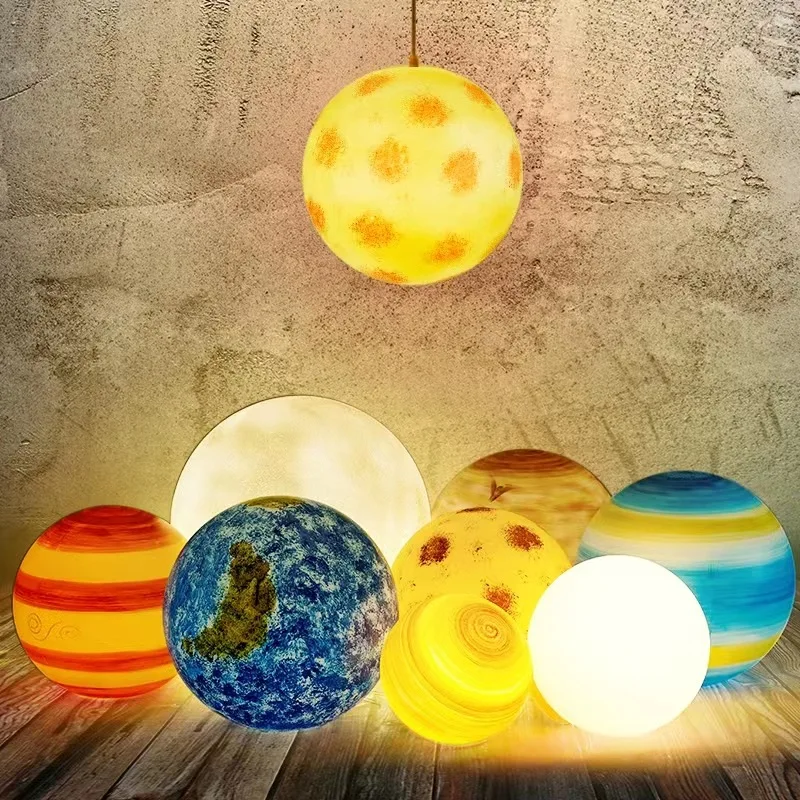 

25cm LED Planet Pendant Light Lustre Mars Sun Moon Jupiter Ceiling Hanglamp Luminaire Chandelier Home Living Bedroom Space Decor