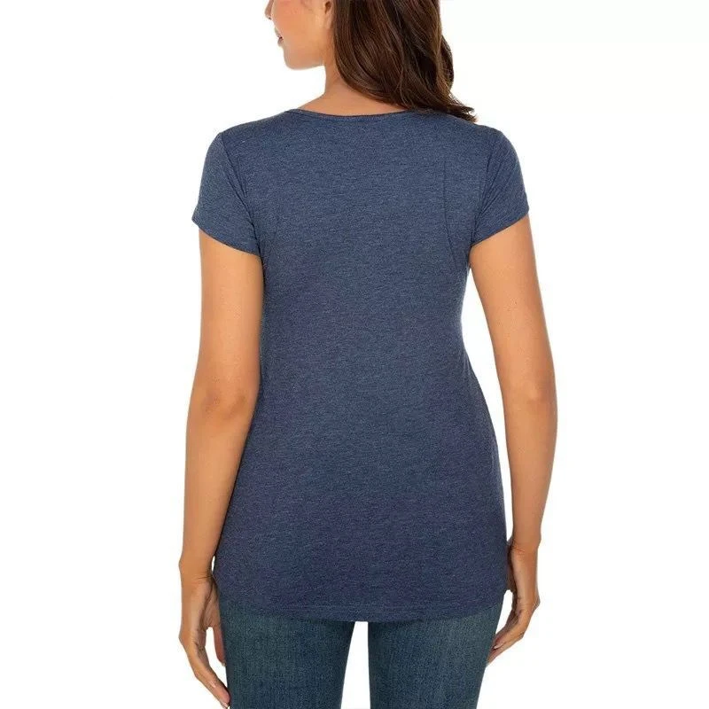 Summer Maternity Tops Women Pregnancy Short Sleeve T-Shirts Casual Tees for Pregnant Elegant Ladies Folds T-Shirt Women Clothes 6