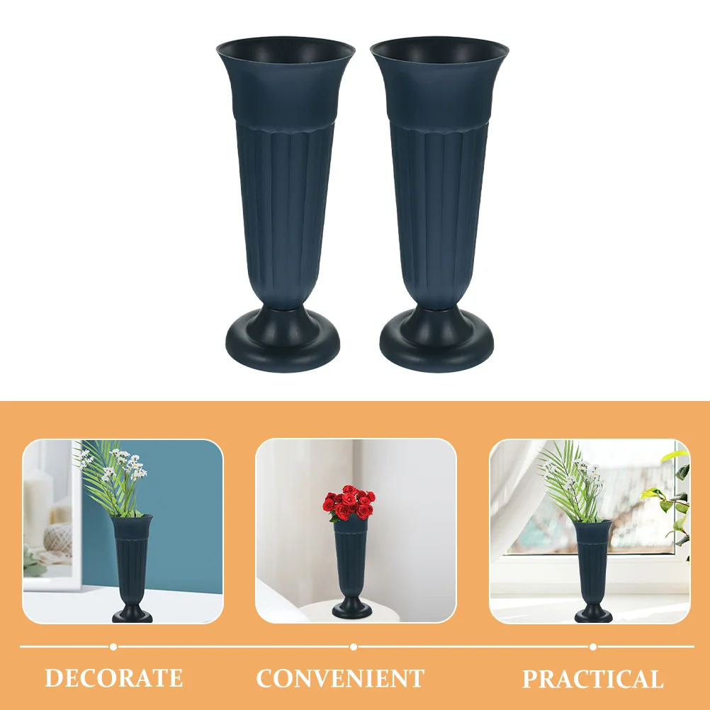 2 Pcs Roman Column Flower Pot Vase Adornment Garden Flowerpot Outdoor Ornaments Memorial Desktop Delicate Cemetery Grave Holder 6