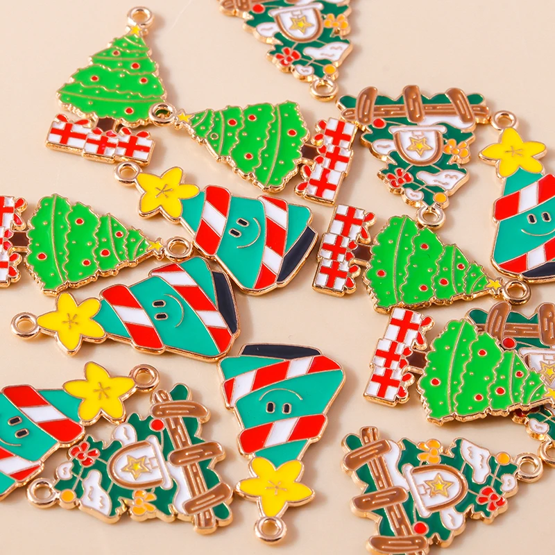 20 Stück niedliche Emaille-Weihnachtsbaum-Charms-Anhänger für die Schmuckherstellung, Neujahrs-Tropfenohrringe, Halsketten, Armbänder, DIY-Bastelbedarf – Detail 2