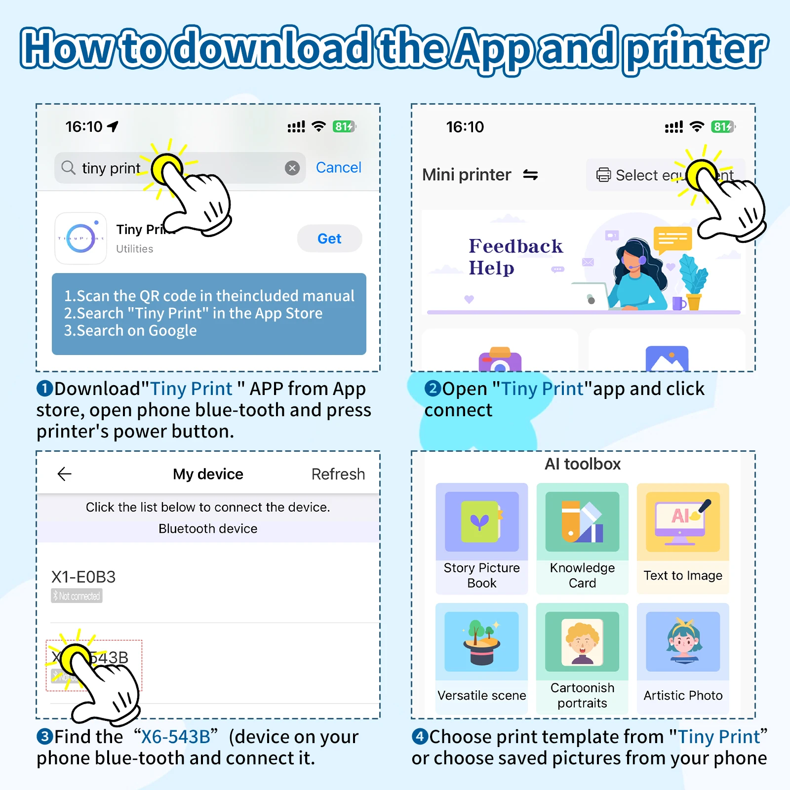 미니 휴대용 열전사 블루투스 호환 포켓 프린터 세트, 사진, 라벨, 할 일 목록 인쇄, USB PD 충전, 비버유어블 제품