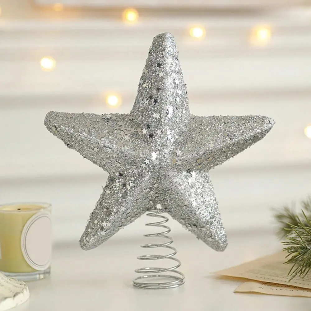 Unique Christmas Tree Topper Decoration Shiny Gold Silver Sparkle Xmas Tree Ornament Sequin Star Wireless Installation