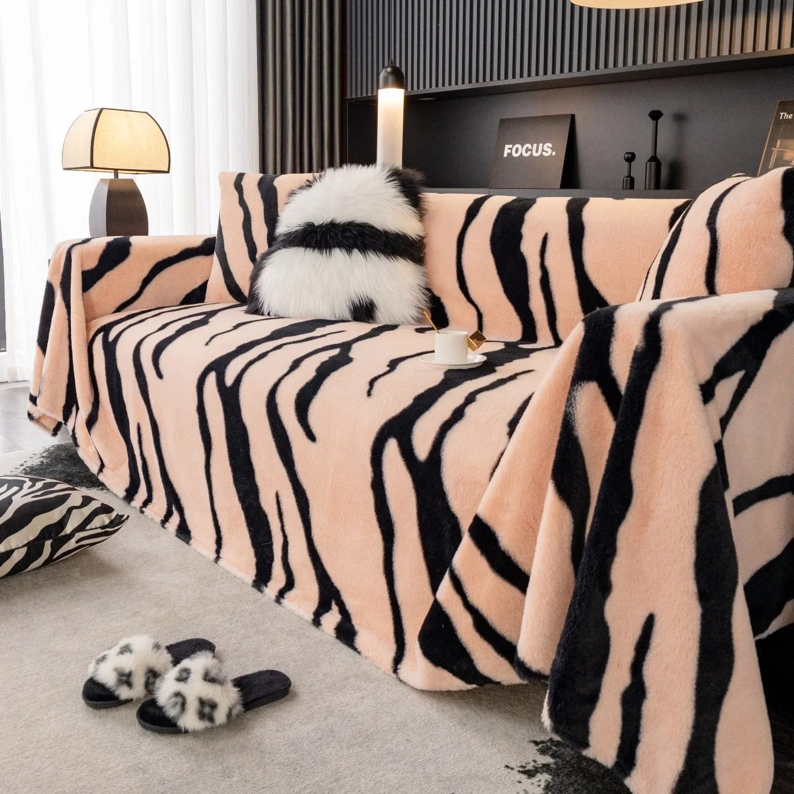 Zebra Print Sofa Knitted Cover Blanket Half Side Velvet Nap Plush Blanket Bed Decoration Bed End Towel Soft Plush Blanket 3