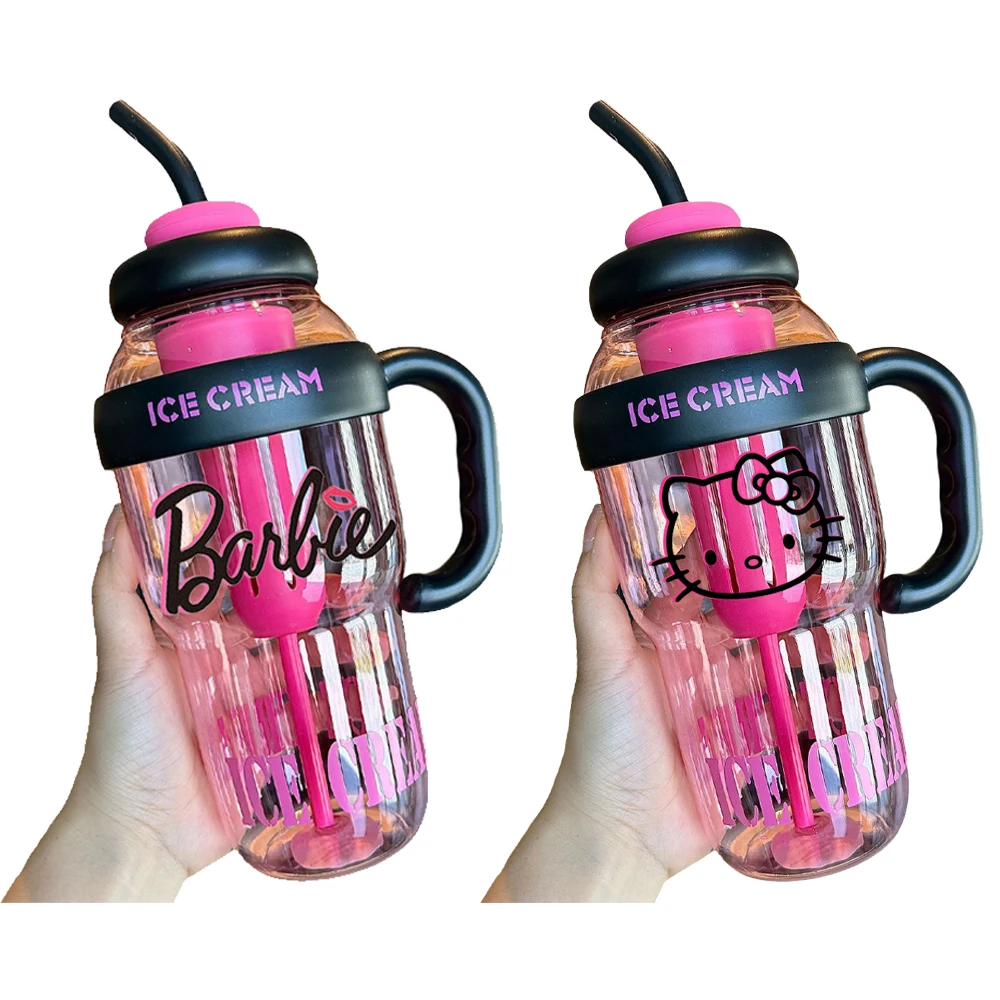 Barbie Sippy Cup 2024 Nuova Tazza Di Plastica Estiva Di Grande Capacità Ice Ba Lucky Big Belly Cute Wind Cup Con Regali Di Paglia 1200Ml