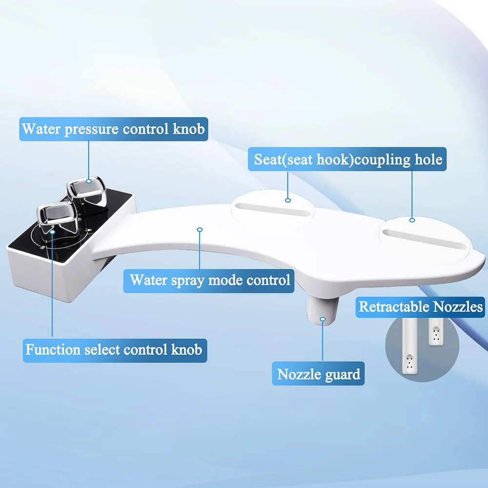 Ultra Slim Non-Electric Bidet-Self Cleaning Dual Nozzle Frontal and Rear Wash Toilet Seat Attachment Ass Sprayer