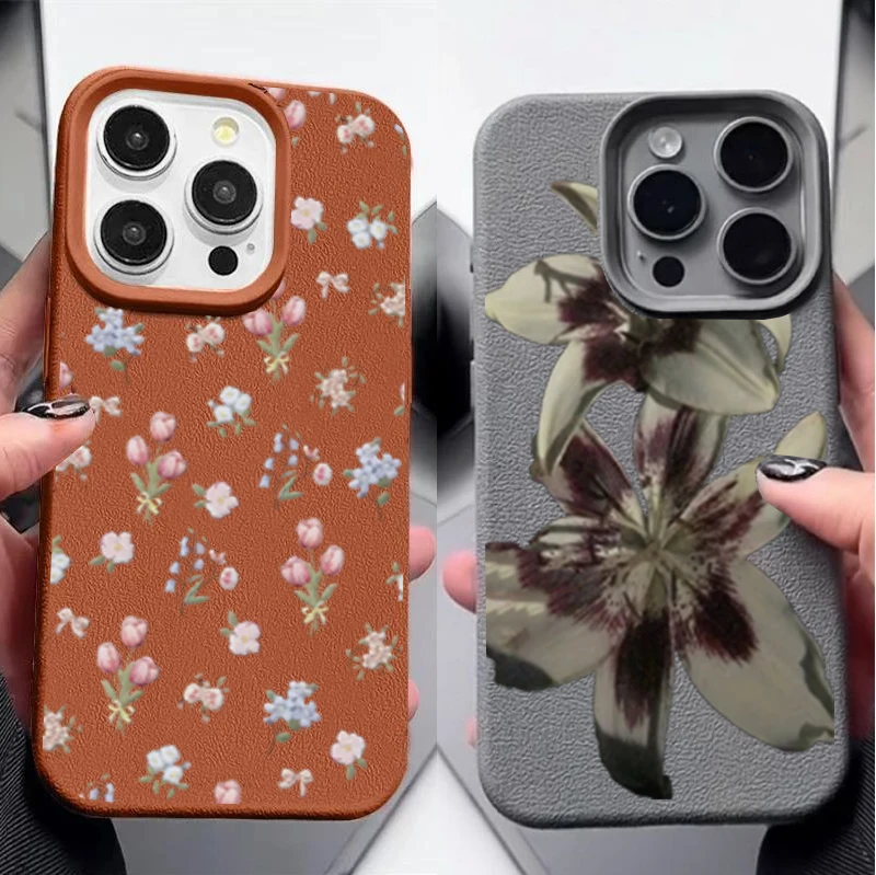 Pink Lily Flower Soft PU Leather Matte Phone Case