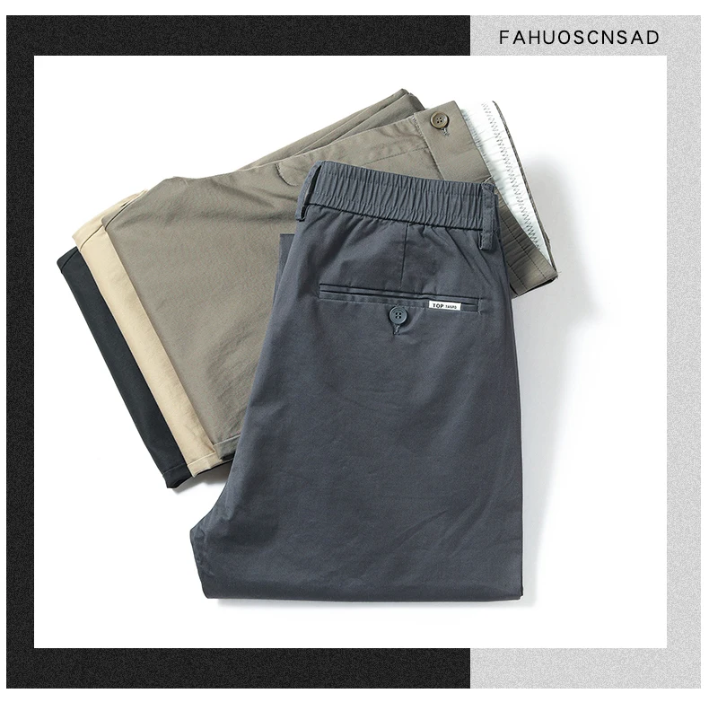 Description Picture 3 of itemCombed Cotton Men Casual Pants 2024 New Solid Color Business Fashion Straight Slim Elasticity Khaki Gray Brand Trousers Male