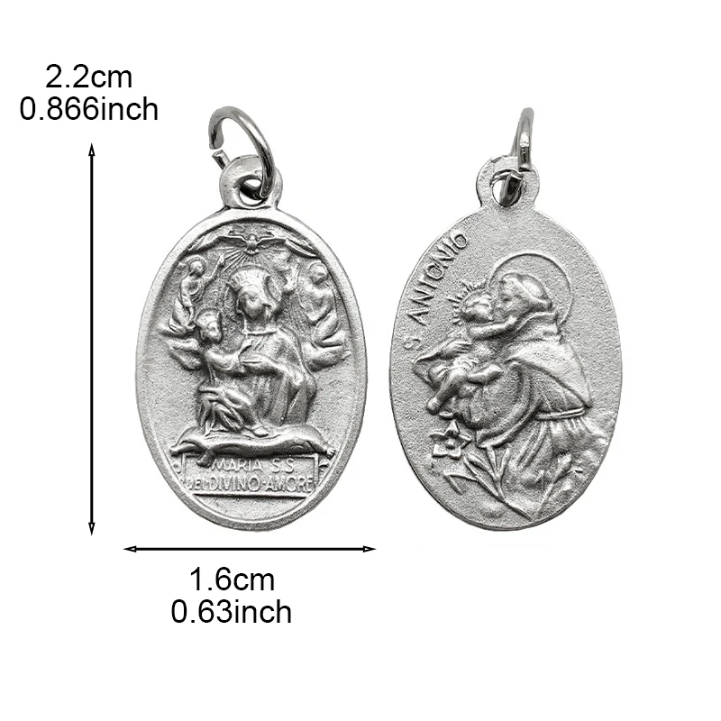이탈리아 성모 마리아 신앙 메달, 팔찌 목걸이용 아연 합금 펜던트 2.2cm, 가톨릭 쥬얼리 제작 참