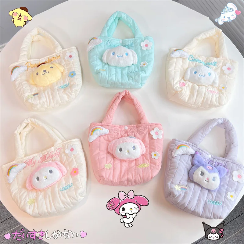 Kawaii Anime Sanrioed Mymelody Cinnamoroll Kuromi Pompompurin Plush Doll Handbag Cute Cartoon