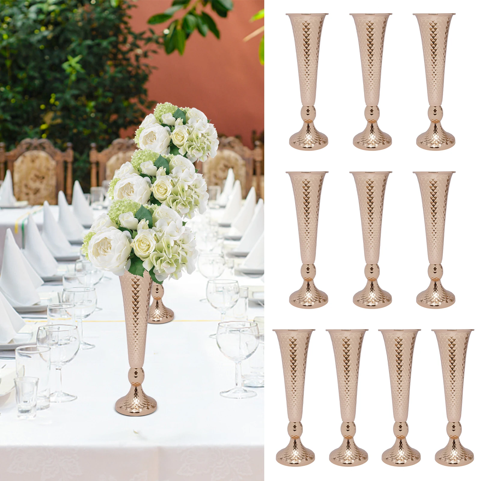 

10 Pcs Wedding Centerpieces for Tables Metal Trumpet Vase for Party Dinner Centerpiece Anniversary Birthday Decor 13.7/20.5in