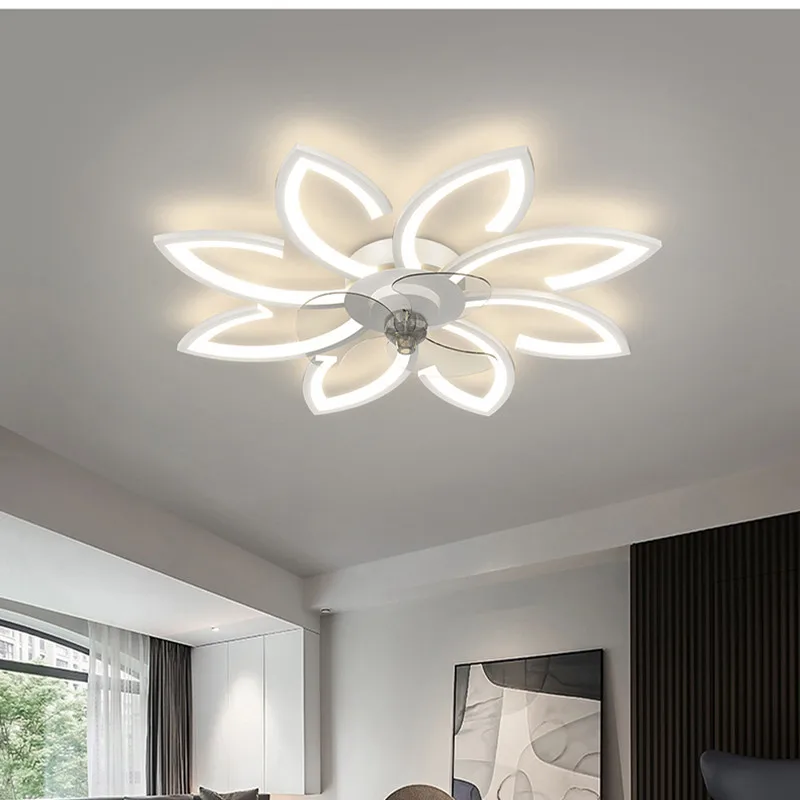 Petals LED Ceiling Lamp Ceiling Fans With Light Bedroom Dining Table Fan Lamp Ventilator Remote Control 220V Black Light Fixture 2