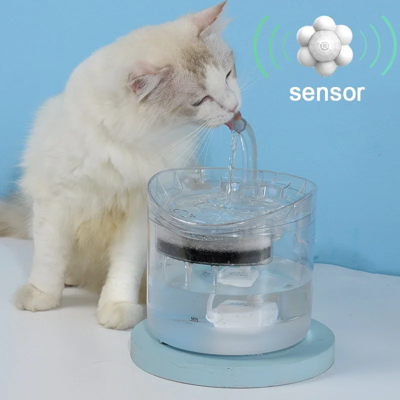 

2L Intelligent Cat Water Fountain With Faucet Dog Water Dispenser Transparent Drinker Pet Drinking Filters Feeder Motion Sensor