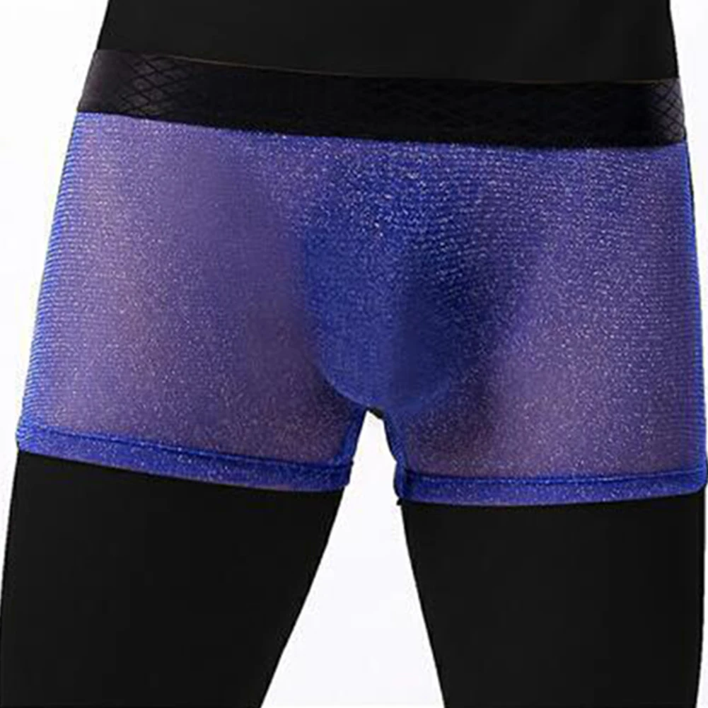 

Sexy Men Low Rise Boxer Briefs Breathable Underpants Sheer Pouch Comfortable Briefs Seamless Panties See Through Shiny Shorts