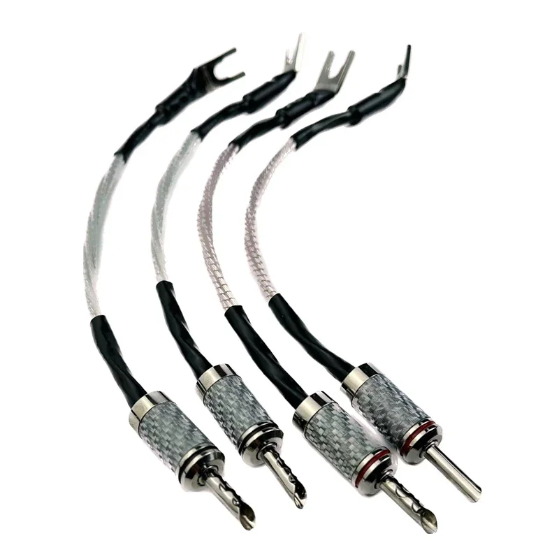 

4Pcs Silver Plated Speaker Jumper Cable Micro Space Copper HiFi Audio Line Carbon Fibre Banana To Spade Plug