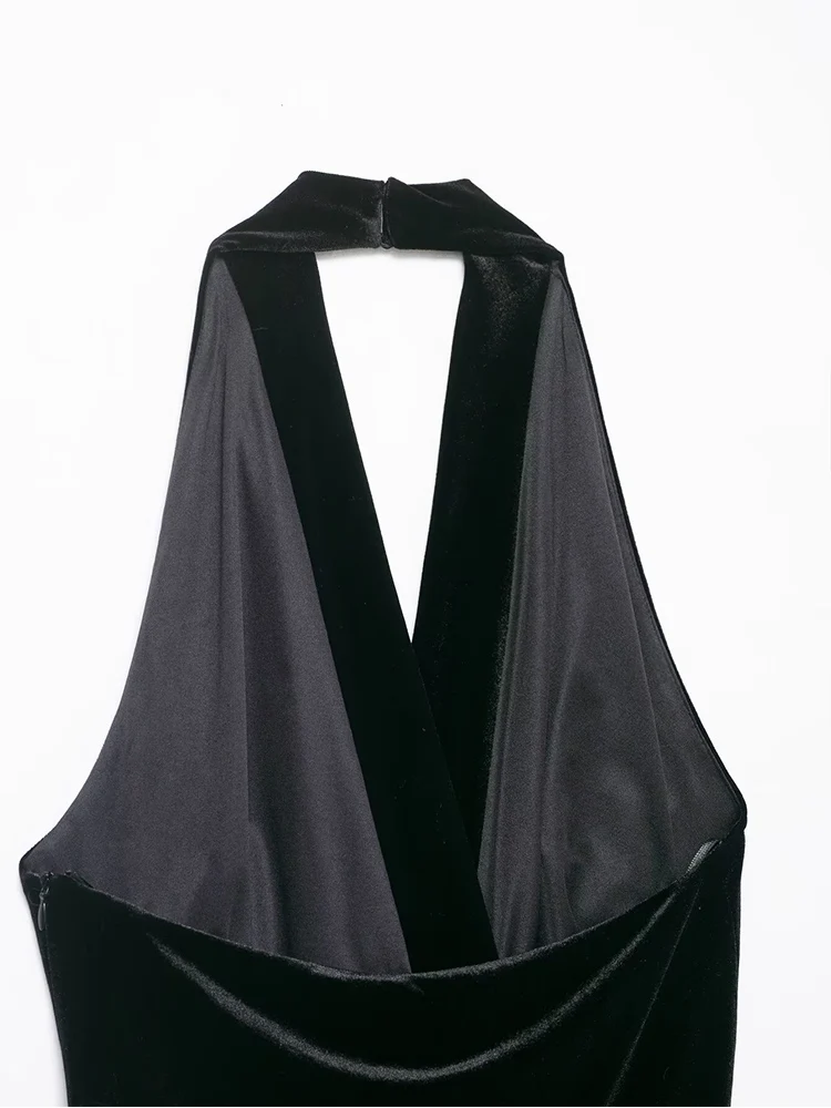 2026 New Velvet Short Dresses For Women Sleeveless Slim Tassel Decoration Halter Mini Dress Fashion Casual Elegant Party Dresses