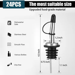 Sleek Stainless Steel Wine and Liquor Pourer Spout with Stopper (24Pcs Style 1)