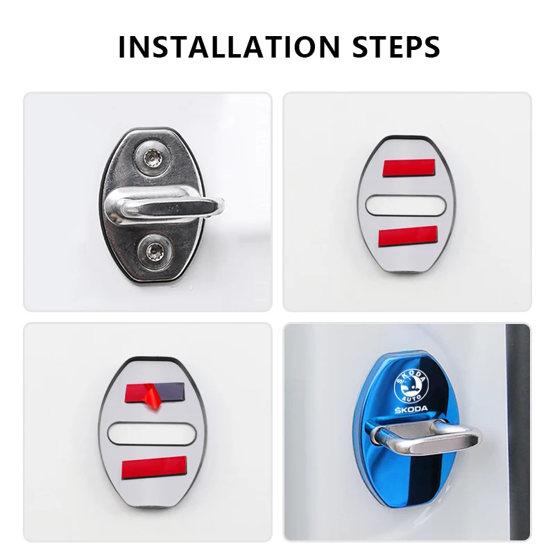 4Pcs Car Door Lock Buckle Protector Covers Stickers Accessories For Skoda Octavia Kodiaq Superb Fabia Yeti Citigo Rapid Karoq A7 car door handle stickers