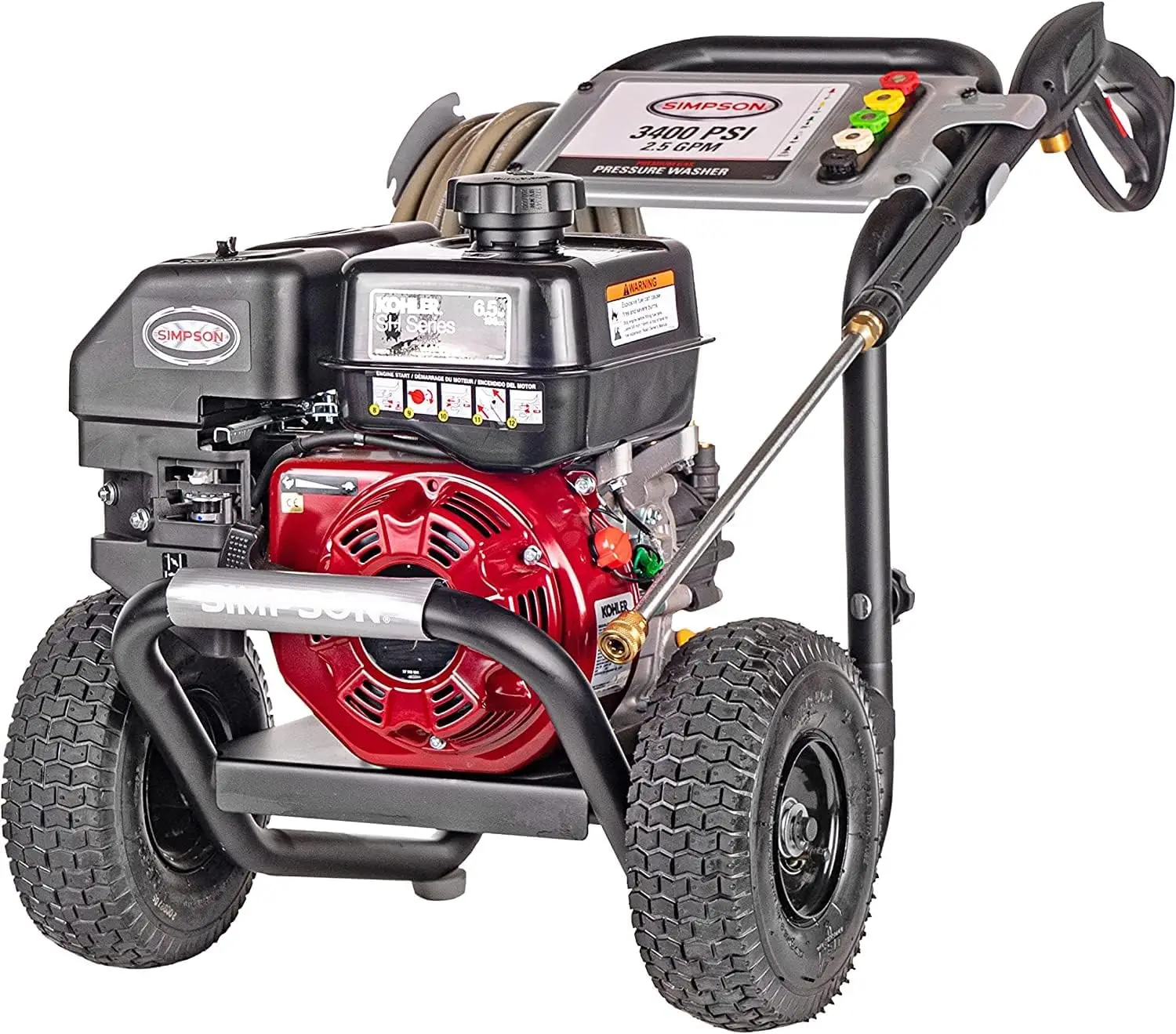 

3400 PSI Gas Pressure Washer, 2.5 GPM, SH270, Includes Spray Gun and Extension Wand, 5 QC Nozzle Tips, 5/16-in. x 25-ft