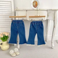 Baby Clothing 2024 Autumn Kids Pants Girls Simple Slim-fit Flare Casual All Match Casual Simple Baby Fashionable Denim Pants 4