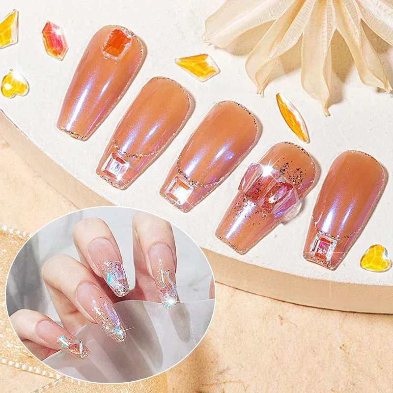 100Pcs 믹스 모양 유리 플랫 백 라인 석 크리스탈 AB 매력 럭셔리 네일 아트 보석 3D 장식 보석 DIY 전화 케이스 액세서리