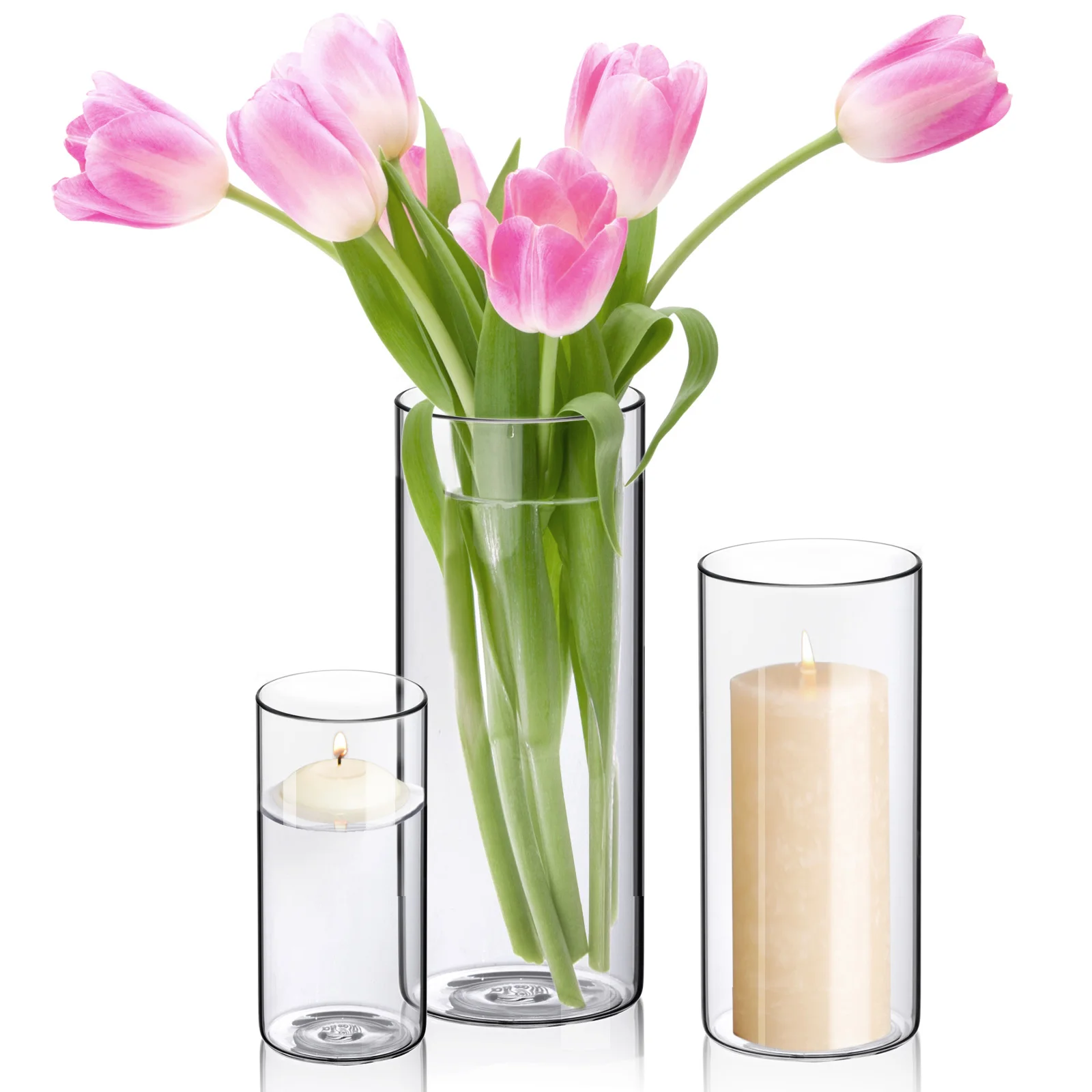 Set of 3 Height 15 20 25 30cm Floating Candles Vase En Verre Clear Glass  Cylinder Flower Vases for Home Decor - AliExpress