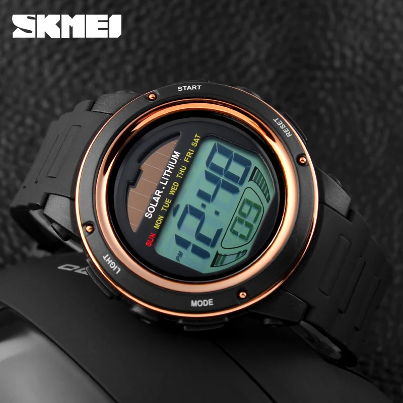 Skmei 1096 Mens Chronograph Alarm 5Bar Orologio Digitale Impermeabile Reloj Hombre Outdoor Sport Watch Men Solar Pu Strap Watches