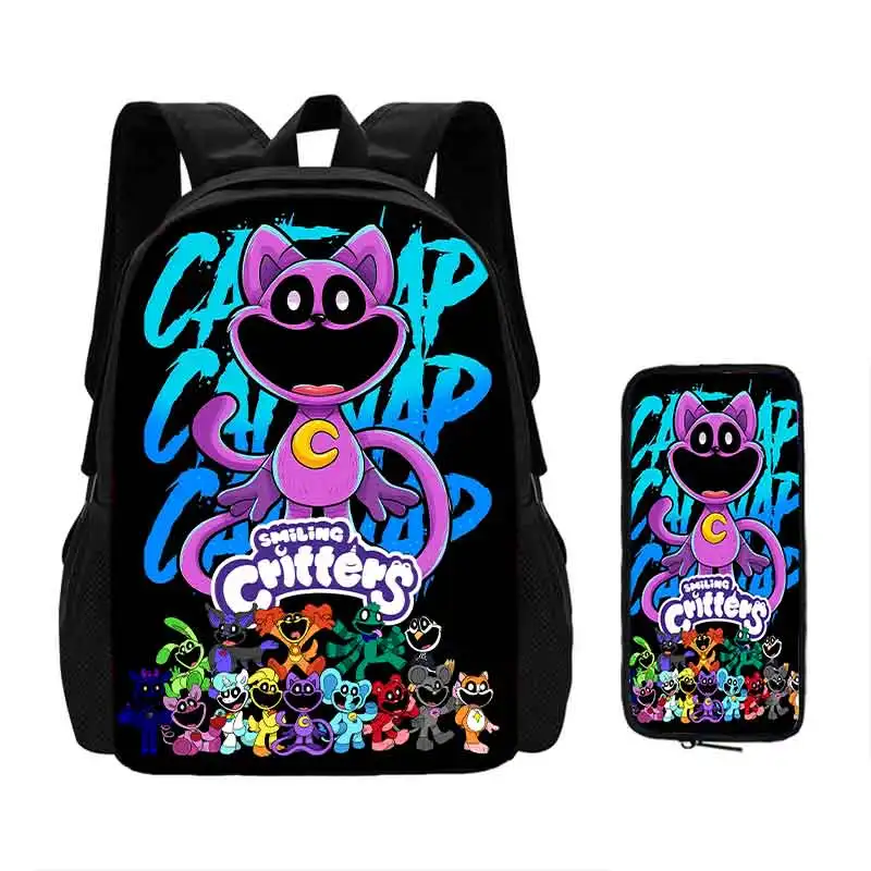 Mochila 2 pcs Set Smilling 3D Critters School Bags with Pencil Bags for Boy Girls Cartoon Prints Backpack Best Gift for Child