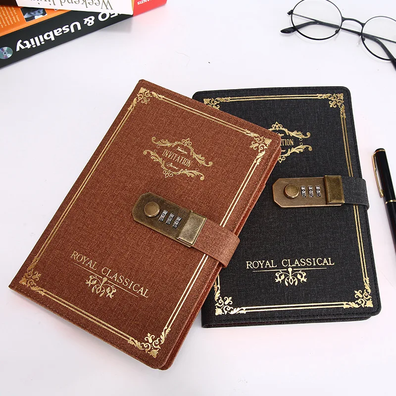 

European Notebook Literature Art Retro Password Book Multi-functional Diary With Lock Student Hand Account Notepad Creative