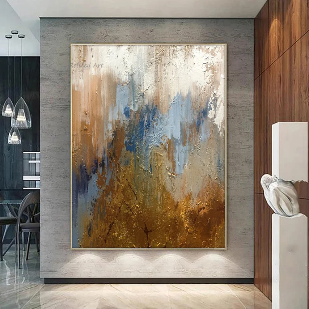

100% Hand-painted Canvas Oil Paintings Modern Abstract Texture Orange Picture for Home Living Room Wall Art Decoration Frameless