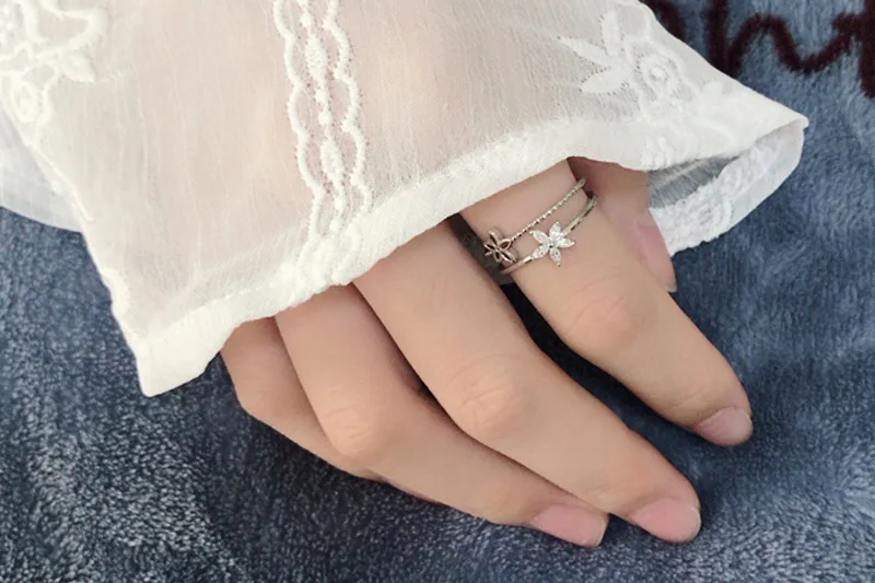 925 Sterling Silver Double Layer Water Drop Ring for Women - Detail View 32