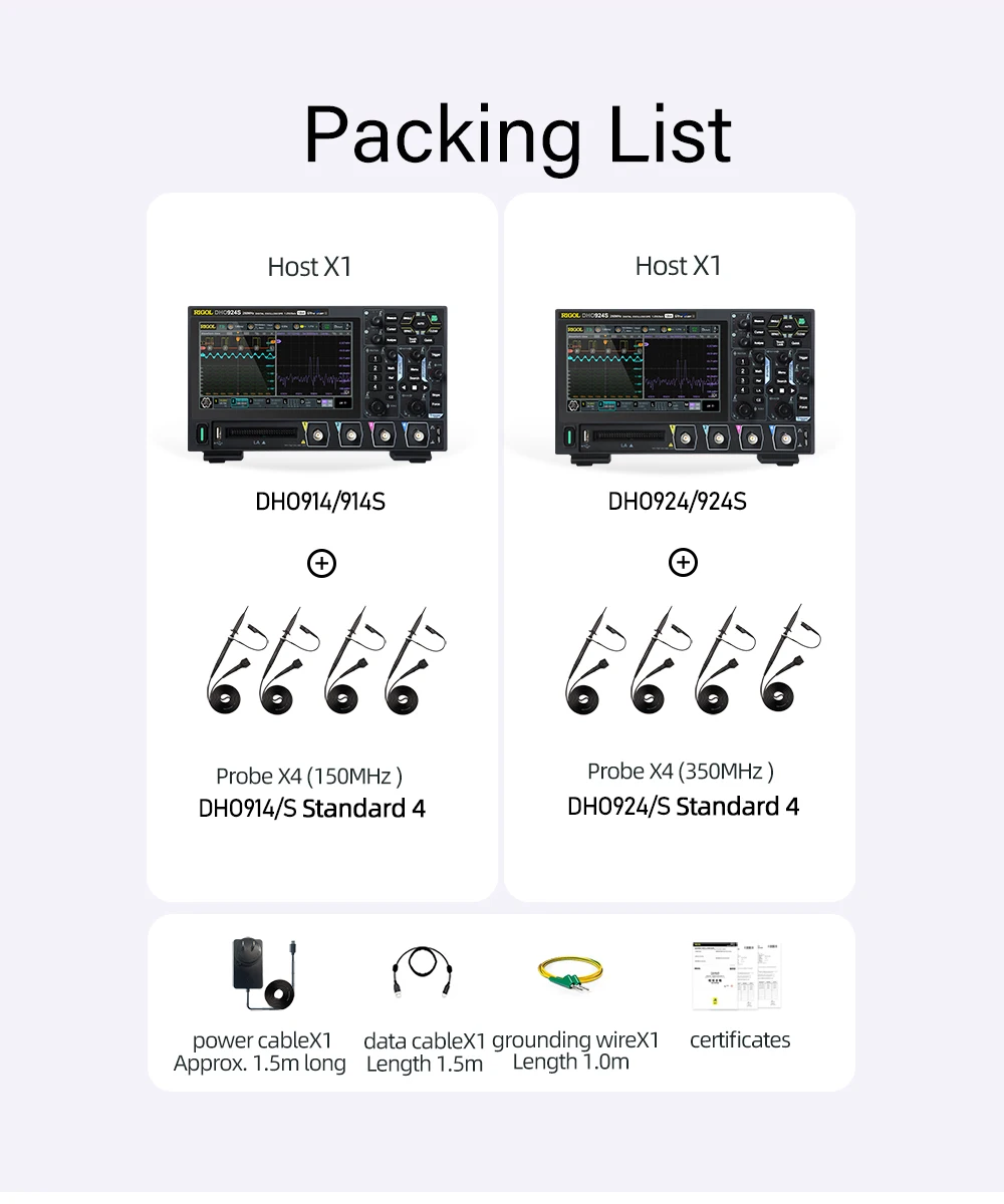 RIGOL DHO900 Series Digital Oscilloscopes Portable 125-250MHz 1.25G Sa/s type-c Power Supply DHO914/DHO914S/DHO924/DHO924S digital oscilloscope,color screen oscilloscope