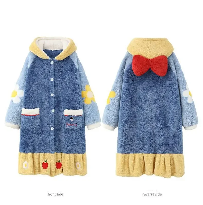 Disney Snow White Princess Kigurumi Pajama Set Winter Lady Cosplaly Nightgown Home Suit Hooded Cartoon Nightdress Pijama