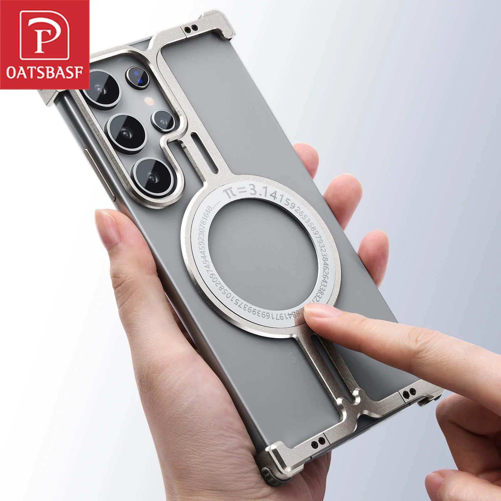 

Oatsbasf Metal Magnetic Phone Case for Samsung Galaxy S24Ultra Frameless Phone Protective Cover Wireless Charging Cell Bumper