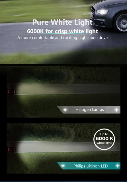 Philips LED X-treme Ultinon H4 H7 H11 Car Lamps 6000K Super White Light  +200% Bright H8 H11 H1 Fog Lamp LED Headlight, Pair - AliExpress