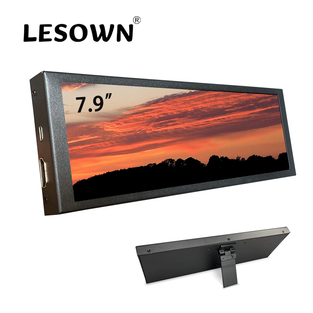 LESOWN 8inch Mini Wide Monitor HDMI Touch Stretched Bar LCD Display Stand  1920x480 RPi AIDA Small Screen Extender Monitor