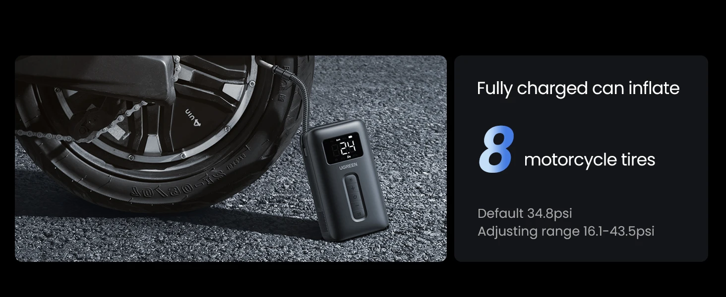 UGREEN Portable Tire Inflator Air Compressor 150PSI 5000mAh Battery with LED Light description image 8