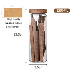 Wood Lid Glass Airtight Kitchen Storage Container (1250ml)