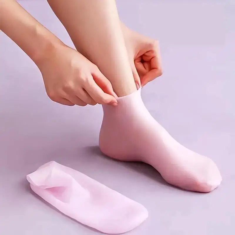 1쌍의 실리콘 풋 케어 양말, 발에 수분을 공급하고 바디 로션 흡수를 촉진합니다