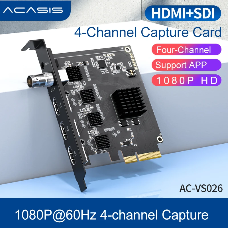 

ACASIS 4 Channel SDI/HDMI-compatible Video Capture Card 1080P 60Hz Broadcast PCI Express HD Card OBS Vmix Wirecast Streaming