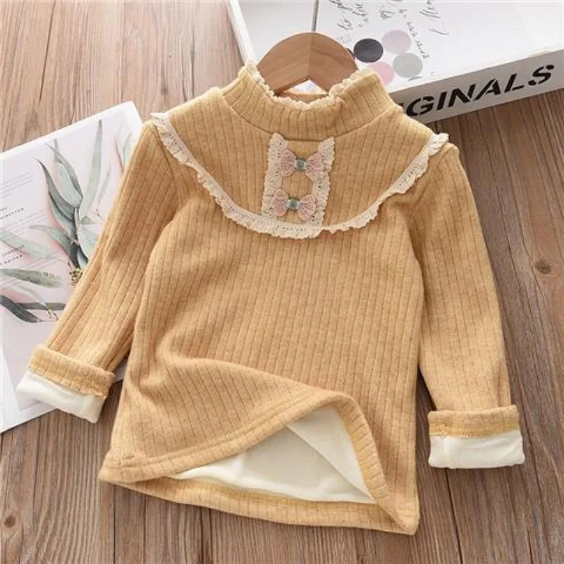 

Girls' Autumn Winter Fashion High Neck Pullover Long Sleeve Solid Color Warm Bottom Shirt Casual Kids Children's Clothing Top